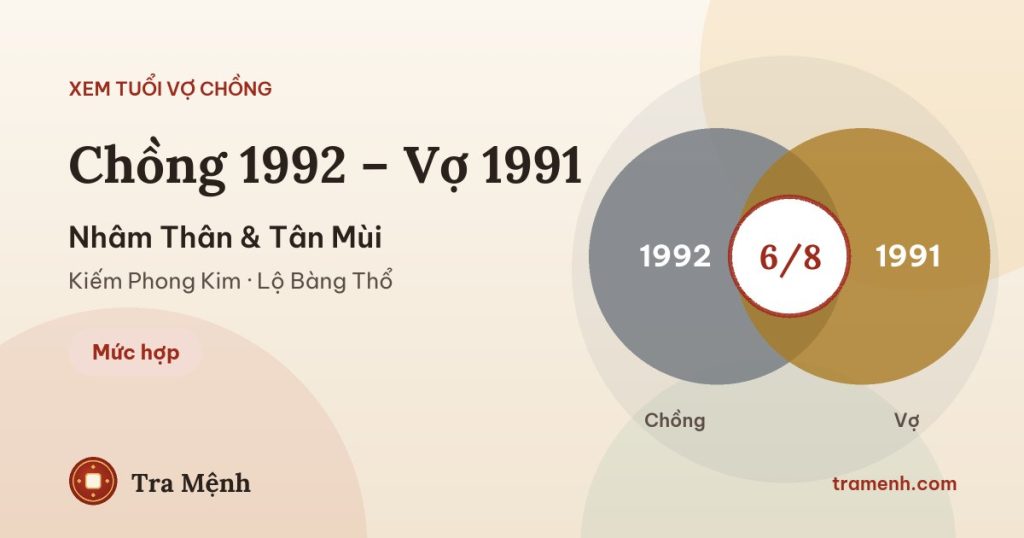 Chồng 1992 vợ 1991 có hợp không? Xem tuổi Nhâm Thân và Tân Mùi