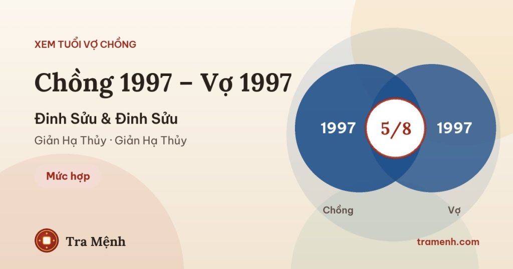 Chồng 1997 vợ 1997 có hợp không? Xem tuổi Đinh Sửu và Đinh Sửu