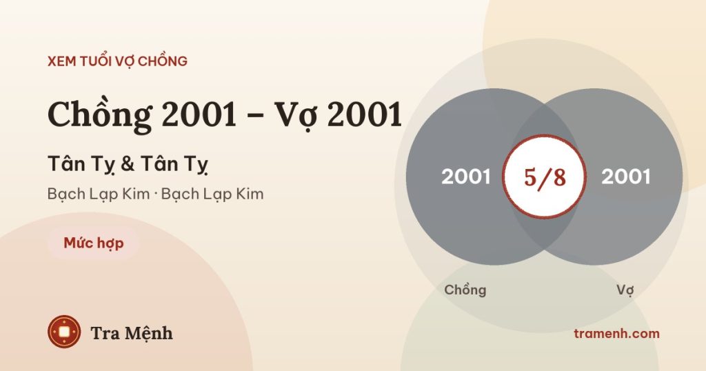 Chồng 2001 vợ 2001 có hợp không? Xem tuổi Tân Tỵ và Tân Tỵ