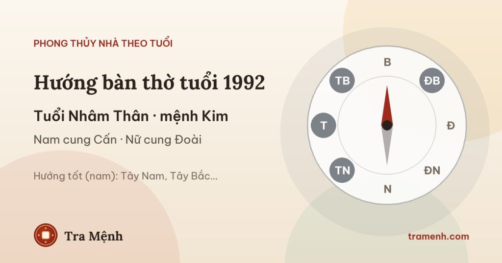 Tuổi Nhâm Thân 1992 đặt bàn thờ hướng nào